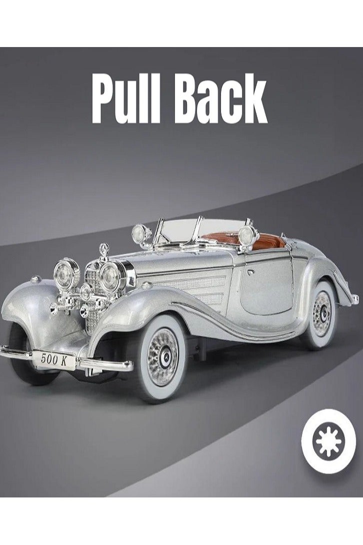 داي كاست سيارة مرسيدس بنز 500K كلاسيكية بمقياس 1/24، نموذج سيارة من سبائك معدنية مصبوبة، مزودة بأصوات وإضاءة (فضي) - Image 3