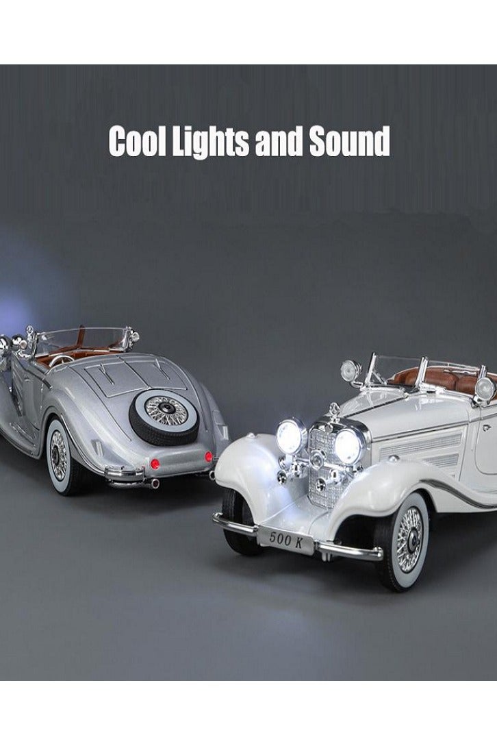 داي كاست سيارة مرسيدس بنز 500K كلاسيكية بمقياس 1/24، نموذج سيارة من سبائك معدنية مصبوبة، مزودة بأصوات وإضاءة (فضي) - Image 4