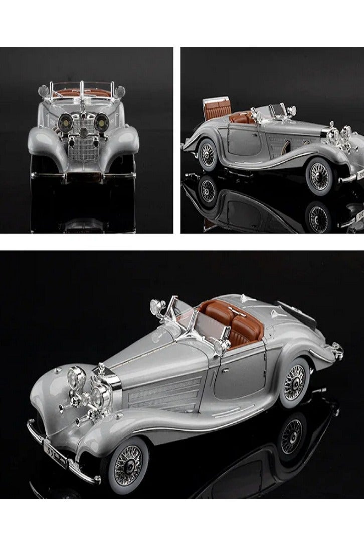 داي كاست سيارة مرسيدس بنز 500K كلاسيكية بمقياس 1/24، نموذج سيارة من سبائك معدنية مصبوبة، مزودة بأصوات وإضاءة (فضي) - Image 5