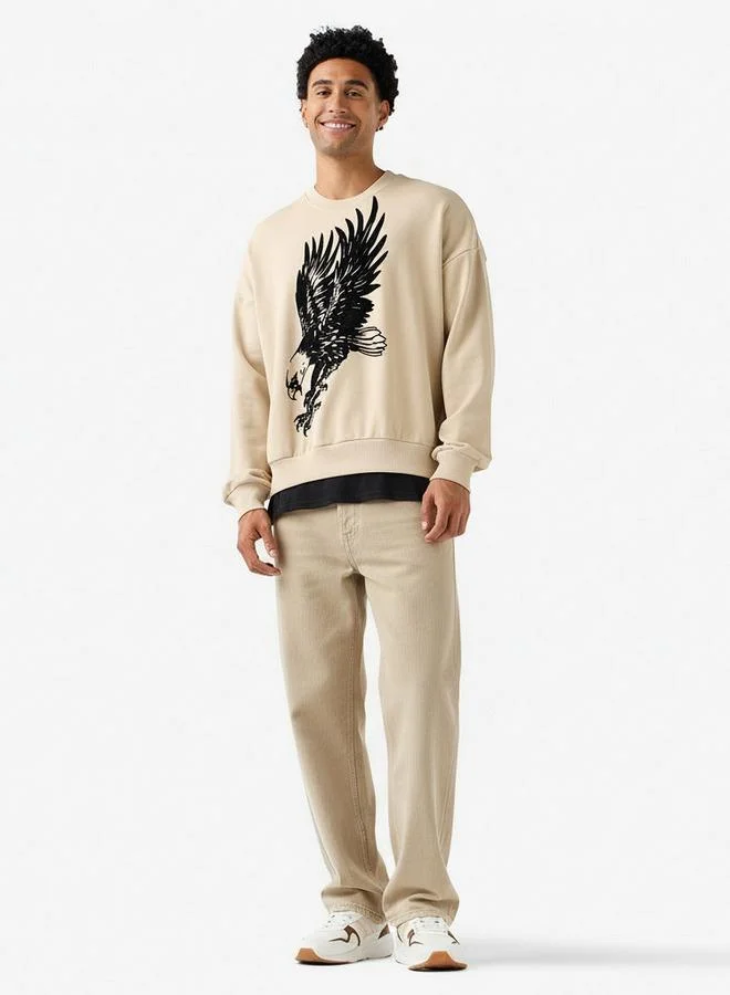 Splash FAV Men Oversized Eagle Print Oversized Sweatshirt