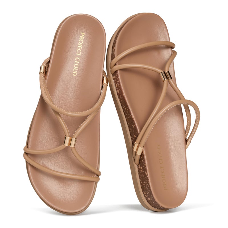 Project Cloud Sandals Women Dressy with Plush & Soft Insole - Non-Slip Strappy Sandals For Women 2026 - Lightweight Slides for Women Footwear - Stylish Womens Sandals (FLOAT,TAN,7.5M)