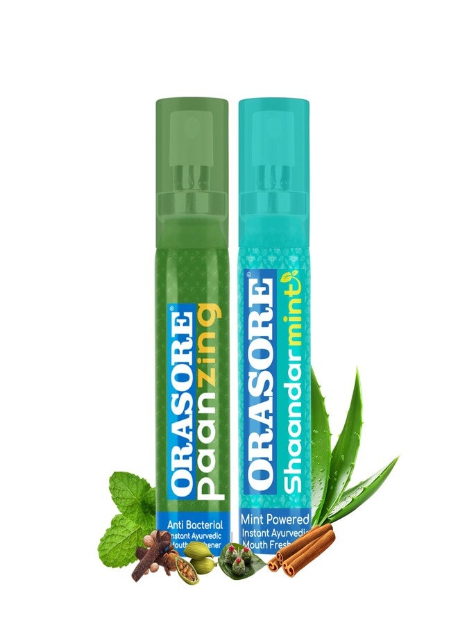 ORASORE PaanZing & Shaandar Mint Mouth Freshener Combo | Orasore Breath Freshening Duo | Anti-Bacterial & Long Lasting | Zero Calories | Upto 200 Sprays | 15gm x 2 - Image 1