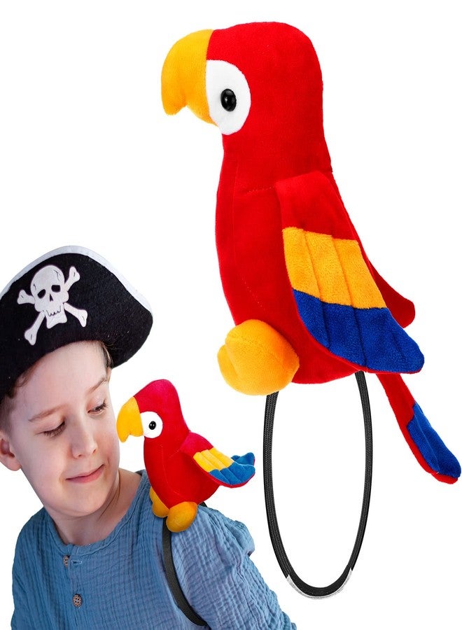 Funtery Halloween Stuffed Pirate Parrot on Shoulder Halloween Pirate Party Costume Plush Parrot Toys Accessory(Red) - Image 1