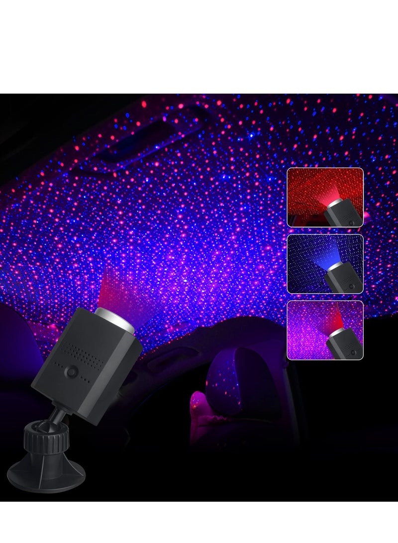 SYOSI USB Star Projector Night Light 3 Colors 9 Lighting Modes Portable Adjustable Romantic Car Interior Lights 360 Degree Rotation USB Car Roof Light Decor for Bedroom Party Ceiling (Blue & Red) - Image 1