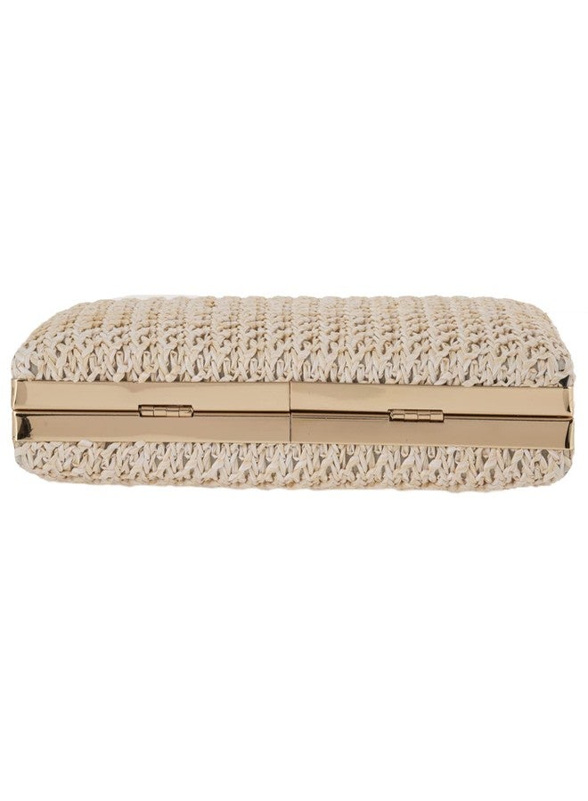 JNB Natural Straw Box Clutch, Ivory - Image 4