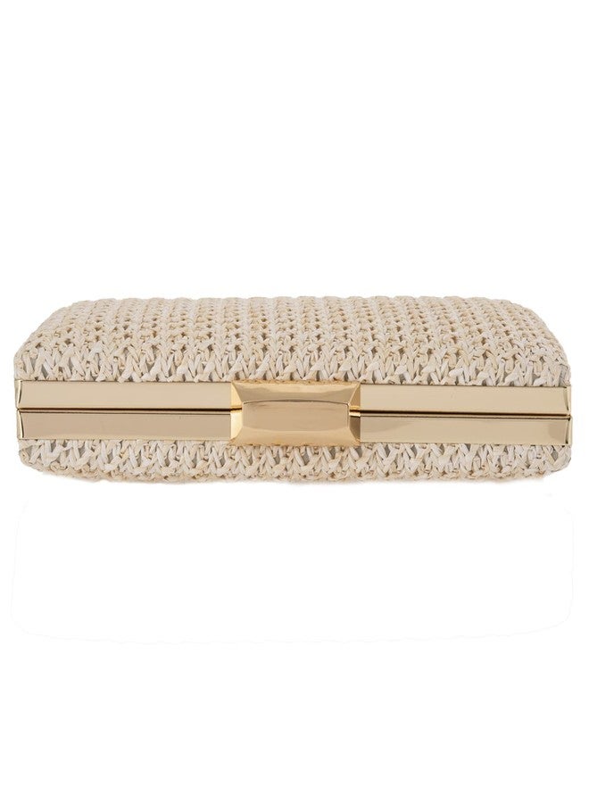 JNB Natural Straw Box Clutch, Ivory - Image 3