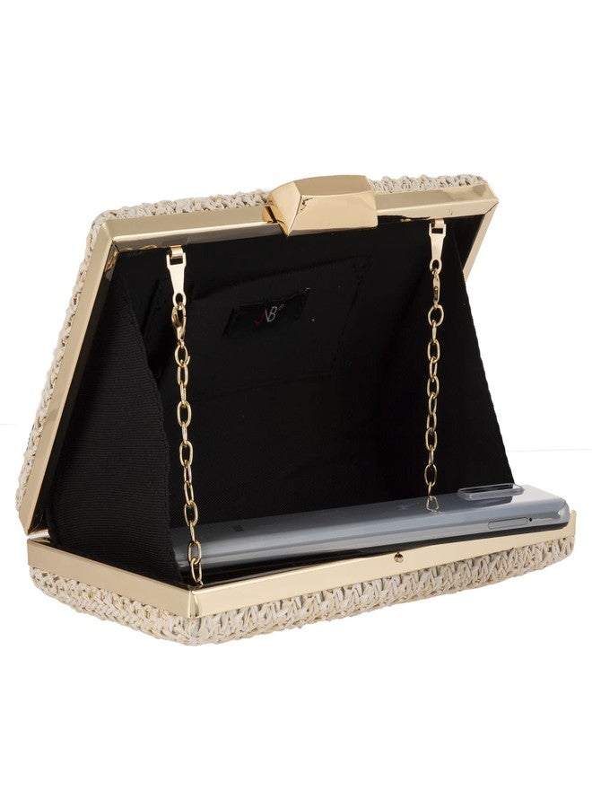 JNB Natural Straw Box Clutch, Ivory - Image 5