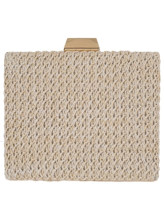 JNB Natural Straw Box Clutch, Ivory - Image 1