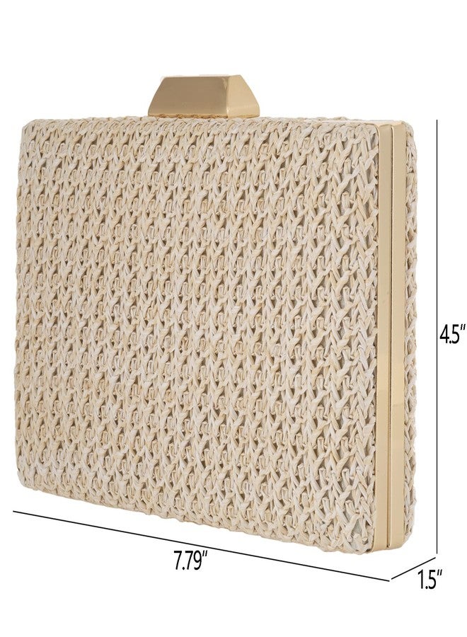 JNB Natural Straw Box Clutch, Ivory - Image 2