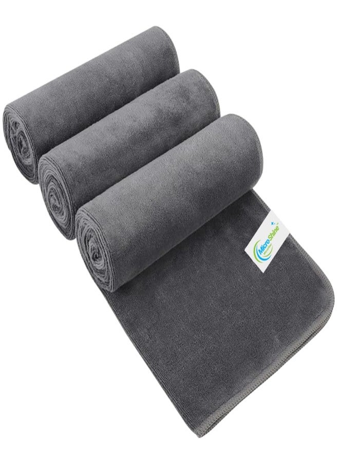 Microshine Microfiber Sports Towels (3-Pack) - Quick Drying, Ultra Absorbent, Lightweight Gym Towels for Workout, Fitness, Yoga, Travel - Grey - Image 1