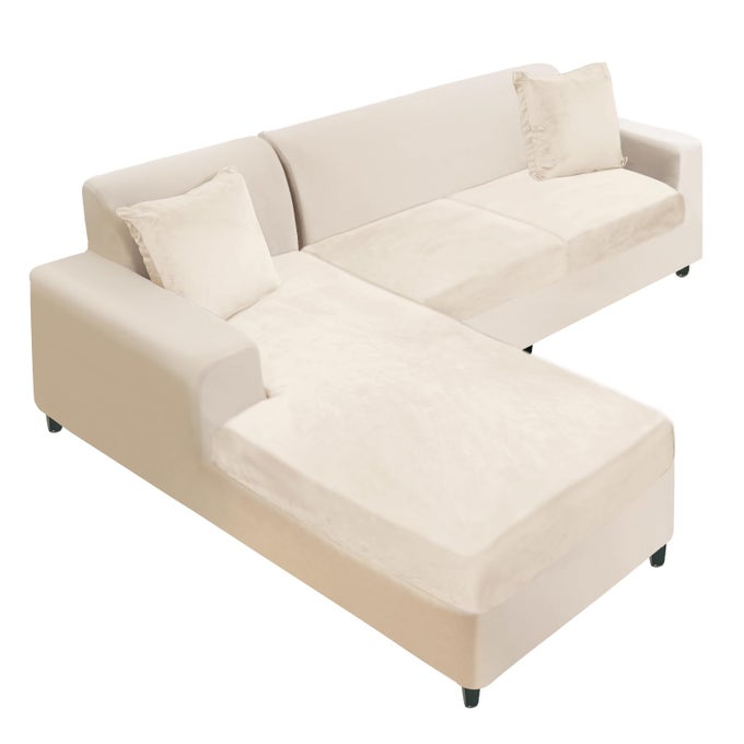 SECTIONAL COUCH COVER 3 PIECES VELVET SEPARATE COUCH CUSHION COVERS L SHAPE SOFT STRETCH SOFA SLIPCOVERS WITH 2PCS PILLOWCASES FOR LEFTRIGHT CHAISE SECTIONAL COUCH2 SEATER1 CHAISEBEIGE