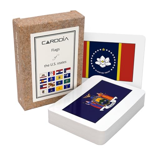 CARDDIA | U.S. State Flags Flashcards | 50 States with Names, Abbreviations, Capitals & Facts | Educational & Durable | Geography Learning Gift for Kids & Adults - Image 1