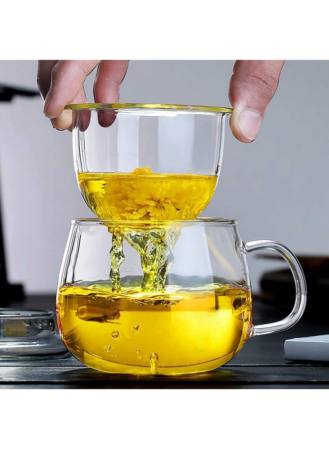 Hari HARI 13 Ounce Tea Cups Kits Loose Tea-Leaf Brewing System, Thickened Glass Cups with Tea Infuser Basket and Lid, Simple Filtration Teacups Great for Family Daily (Flat Lid)  - Image 3