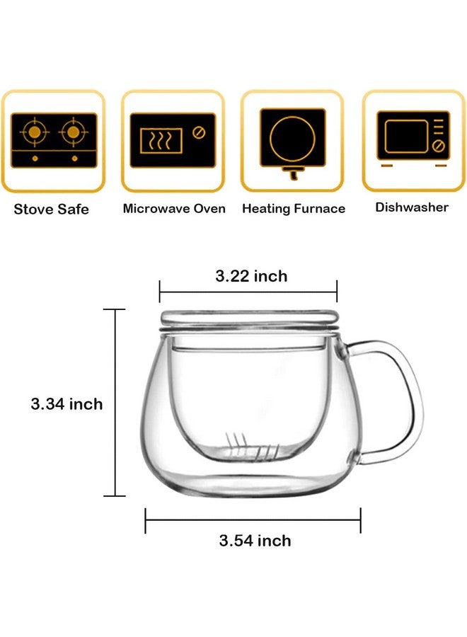 Hari HARI 13 Ounce Tea Cups Kits Loose Tea-Leaf Brewing System, Thickened Glass Cups with Tea Infuser Basket and Lid, Simple Filtration Teacups Great for Family Daily (Flat Lid)  - Image 5