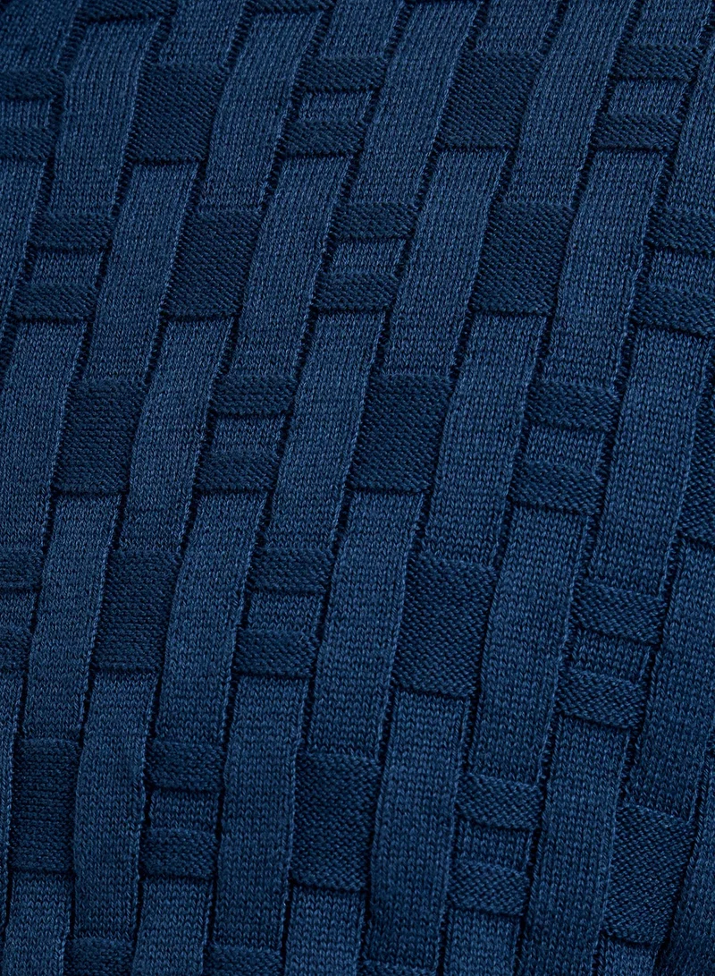French Connection Midnight Blue Box Knit Sweater With Collar for Men | Best Price UAE
