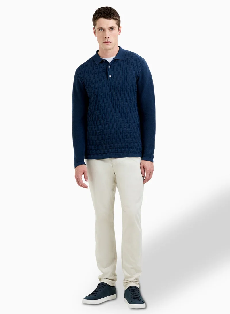 French Connection Midnight Blue Box Knit Sweater With Collar for Men | Best Price UAE