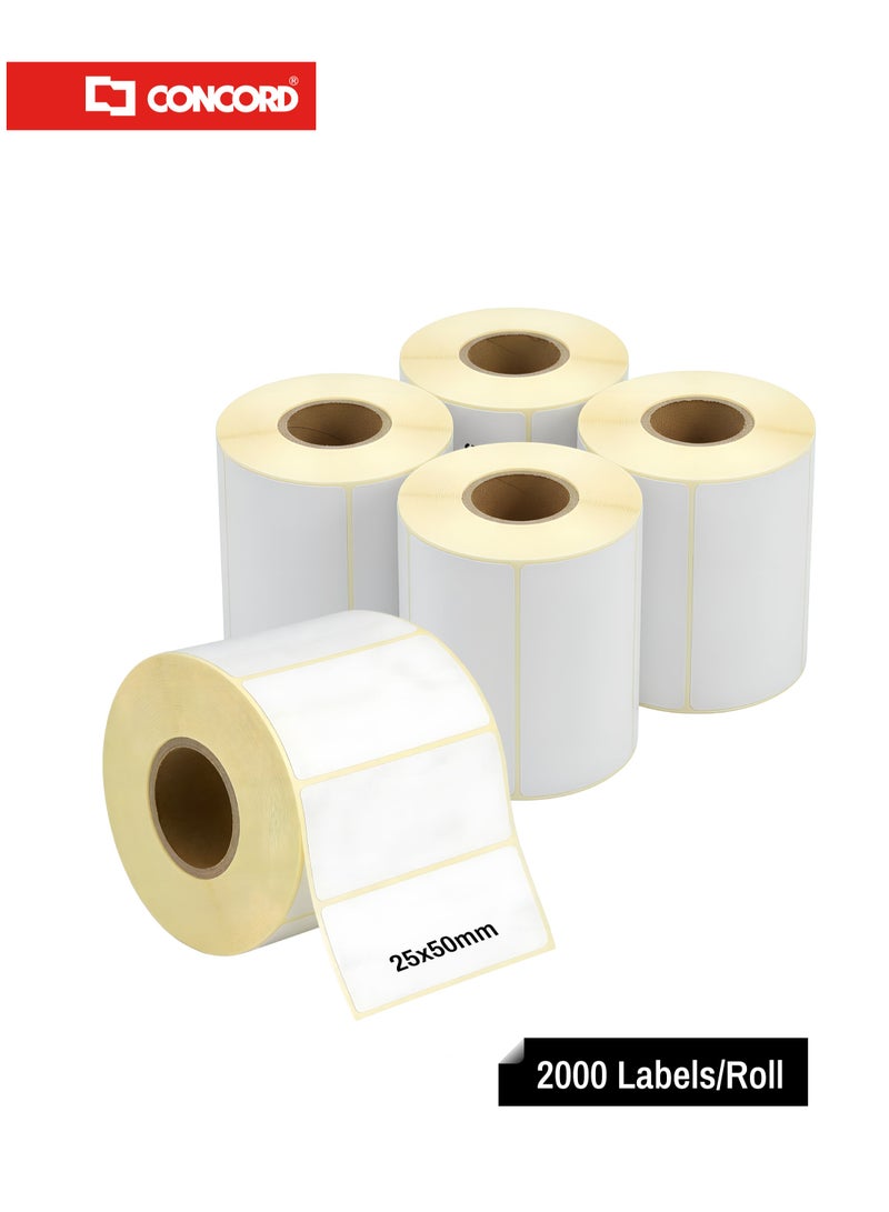 كونكورد ملصقات باركود حرارية 25×50مم، 2000 ملصق لكل رول، عبوة 5 رول - Image 1