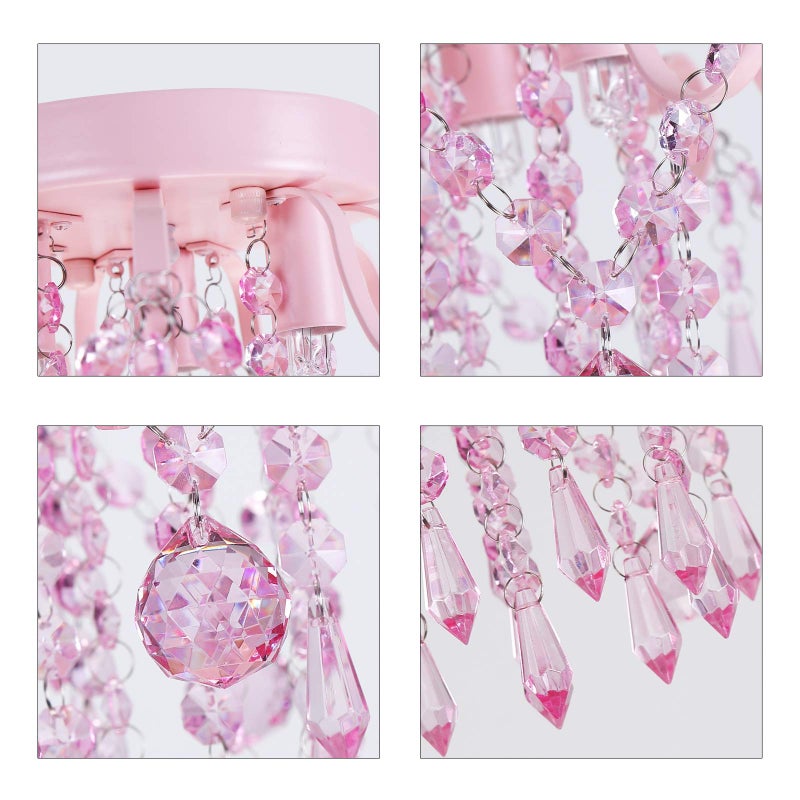 QS Q&S Mini Chandelier Crystal,Semi Flush Mount Pink Girl Chandelier, Small Crystal Ceiling Light Fixture Bedroom Bathroom Closet Nursery 3 Lights - Image 4