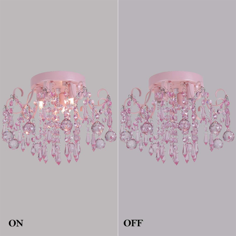 QS Q&S Mini Chandelier Crystal,Semi Flush Mount Pink Girl Chandelier, Small Crystal Ceiling Light Fixture Bedroom Bathroom Closet Nursery 3 Lights - Image 5