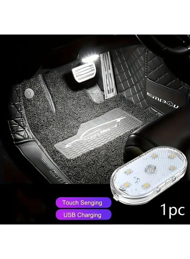 White USB Rechargeable Touch Sensor LED Car Ambient Light 1PC - Image 4