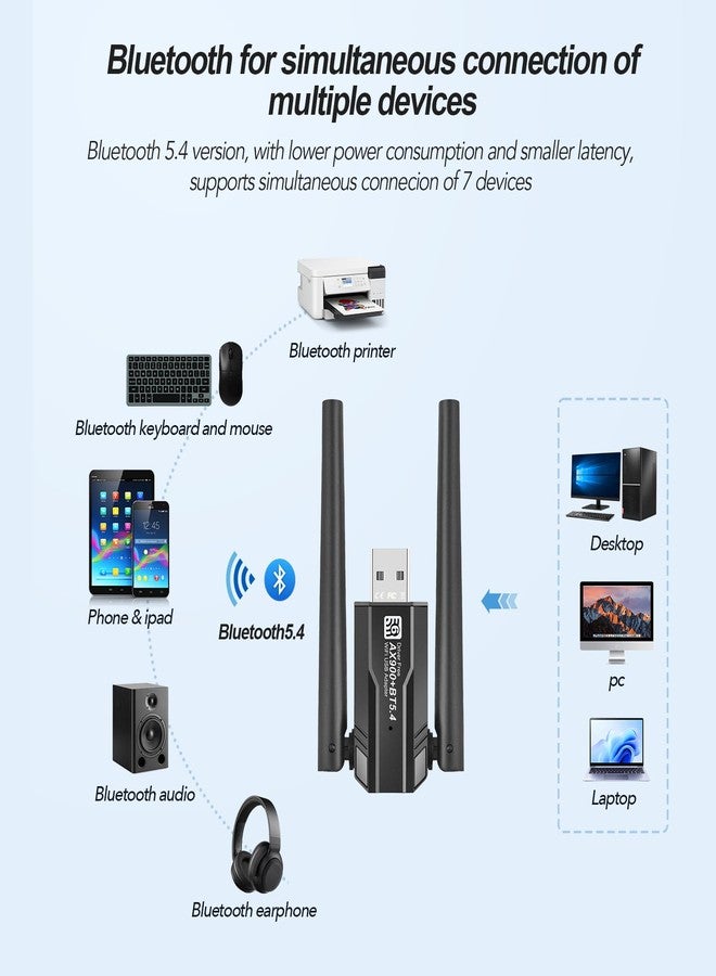DragoBud AX900M USB WiFi 6 Adapter Bluetooth 5.4 for PC，Dual Band 2.4G/5Ghz, IEEE 802.11ax/900Mbps, Wireless Adapter with 5dBi Antenna for Laptop/Desktop，WiFi Dongle Compatible with Windows 7/10/11 - Image 5