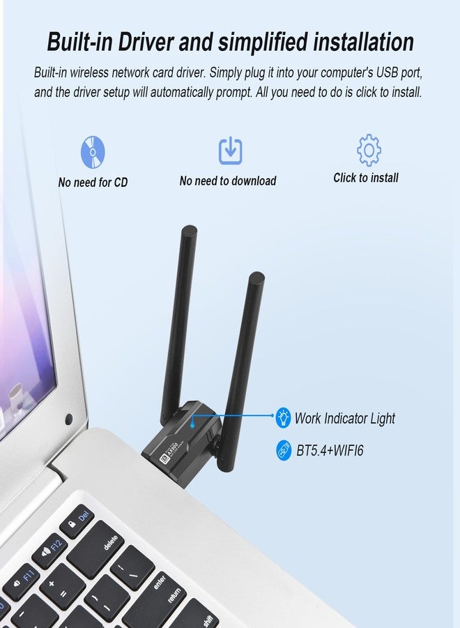 DragoBud AX900M USB WiFi 6 Adapter Bluetooth 5.4 for PC，Dual Band 2.4G/5Ghz, IEEE 802.11ax/900Mbps, Wireless Adapter with 5dBi Antenna for Laptop/Desktop，WiFi Dongle Compatible with Windows 7/10/11 - Image 4
