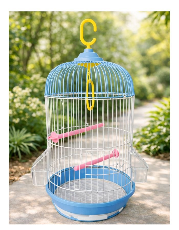 Petto Metal Round Hanging Bird Cage with Perch & Feeders – 23 × 50 cm - Image 2