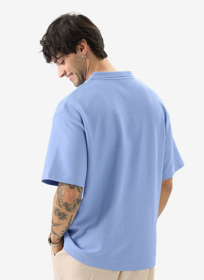 The Souled Store  The Souled Store Men Oversized Solid Blue Polo T-Shirt  | Best Price UAE