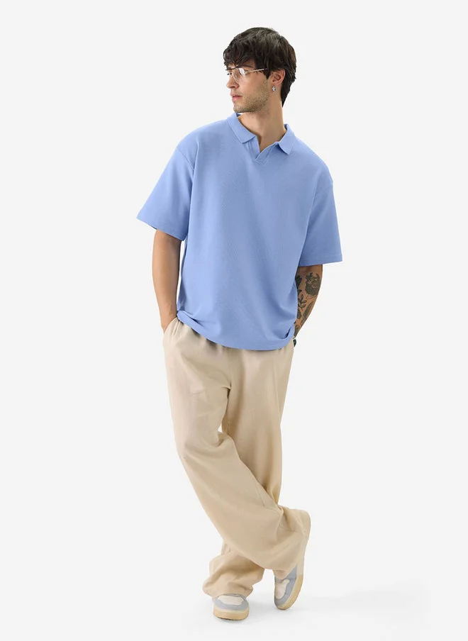 The Souled Store  The Souled Store Men Oversized Solid Blue Polo T-Shirt  | Best Price UAE