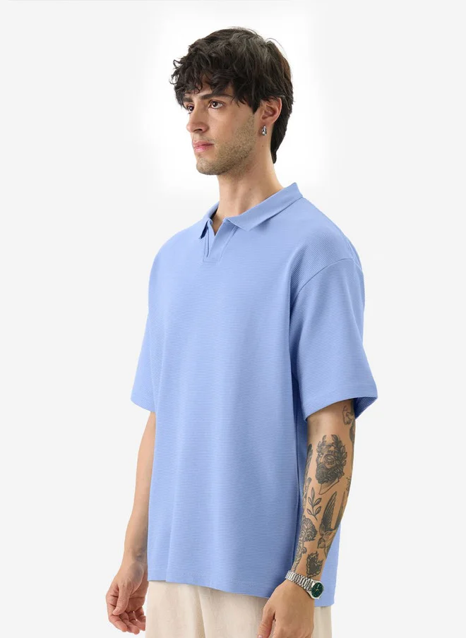 The Souled Store  The Souled Store Men Oversized Solid Blue Polo T-Shirt  | Best Price UAE