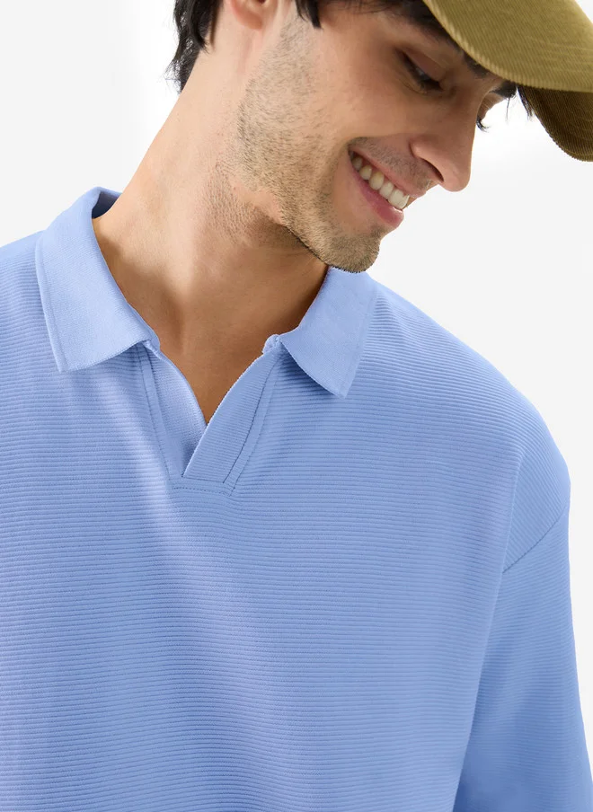 The Souled Store  The Souled Store Men Oversized Solid Blue Polo T-Shirt  | Best Price UAE