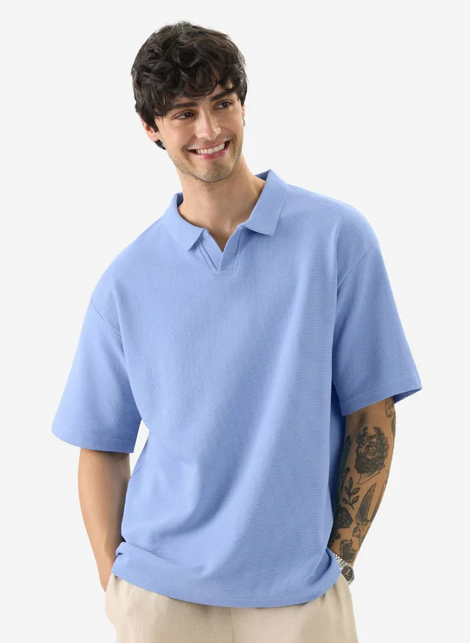 The Souled Store Men Oversized Solid Blue Polo T-Shirt