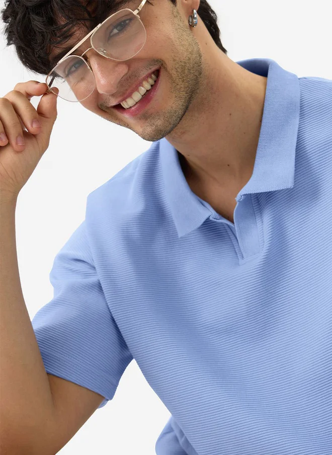 The Souled Store  The Souled Store Men Oversized Solid Blue Polo T-Shirt  | Best Price UAE