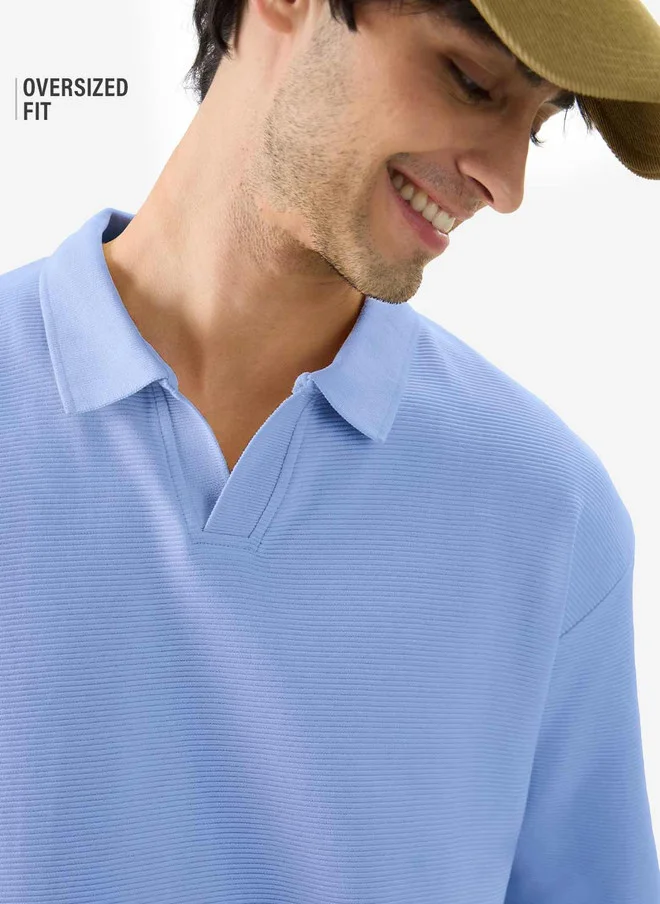 The Souled Store  The Souled Store Men Oversized Solid Blue Polo T-Shirt  | Best Price UAE