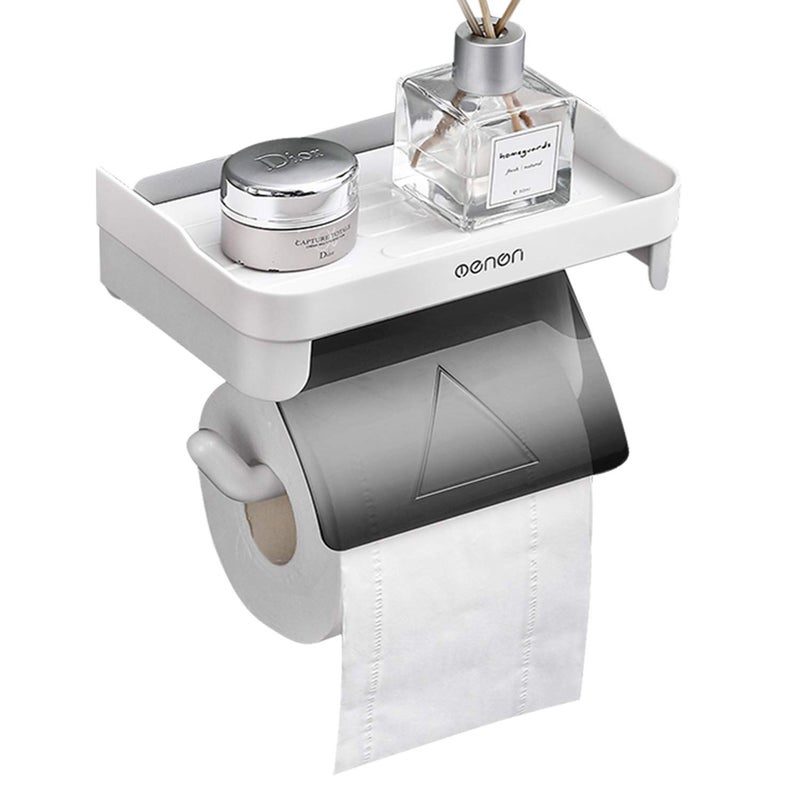 QIVANLIFE Toilet Paper Holder with ShelfSelf Adhesive Toilet Roll Holder Bathroom KitchenWall Mount Toilet Paper Roll Holder Tissue Paper Roll Dispenser Holder for Bathroom Kitchen Washroom 