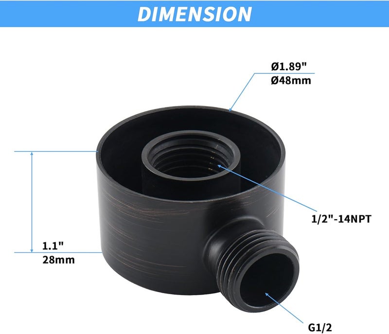 UCLIMAA Wall Supply Elbow for Handshower, Brass Round Wall Mount Shower Hose Connectorm1/2"for Handheld Hand Shower-Oil Rubber Bronze - Image 4
