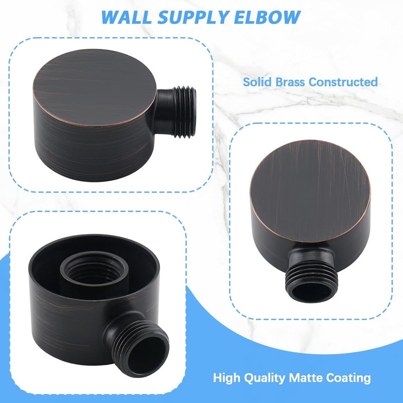 UCLIMAA Wall Supply Elbow for Handshower, Brass Round Wall Mount Shower Hose Connectorm1/2"for Handheld Hand Shower-Oil Rubber Bronze - Image 5