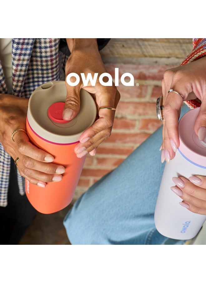 Owala - Owala SmoothSip Slider Insulated Stainless Steel Coffee Tumbler, Reusable Iced Coffee Cup, Hot Coffee Travel Mug, BPA Free 20 oz, Grey/Blue (High Dive) - Image 1