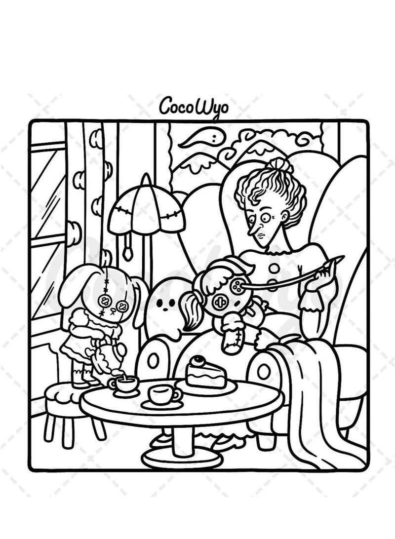 Spooky Cuties: Charming & Whimsical Coloring Book for Adults, Teens – Adorable Creepy Creatures in Nordic Cozy Moments, Stress Relief Art Therapy (Cozy Spaces Series) - Image 3