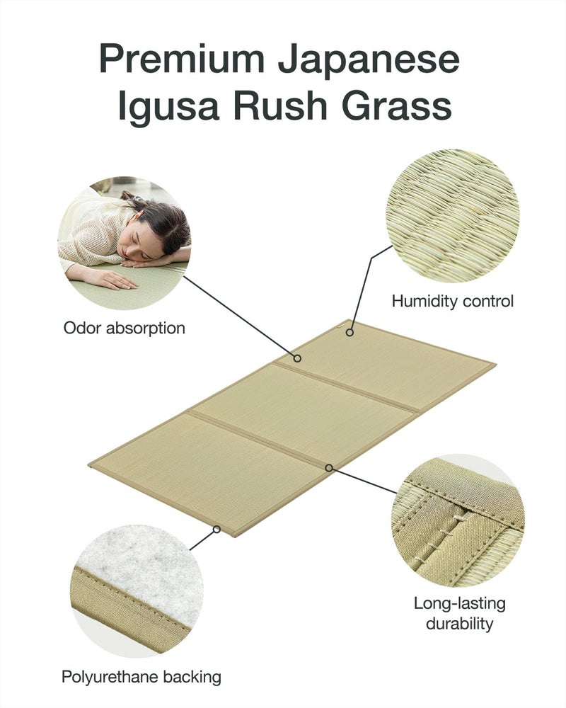 FULI Japanese Tatami Mattress, Tatami Rug, Igusa Mat (Japanese Rush Grass) Foldable, Made in Japan (Natural, Full XL) - Image 4