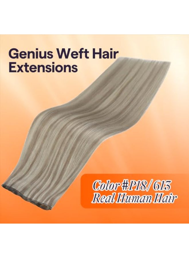 Full Shine Genius Weft Hair Extension Remy Hair Weft Extensions For Women Color Ash Blonde Highlight Bleach Blonde Hand Tied Weft Human Hair Extensions 16 Inch 50G Human Hair - Image 3