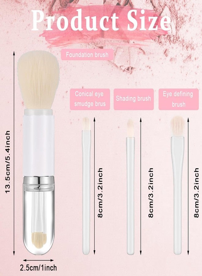 SKINPLUS Makeup Brush Set 4 in 1 Portable Travel Blending Powder Foundation Brush, Lip Brush, Highlight Brush, Eyeshadow Brush, Retractable Mini Facial Cosmetic Brush Kit (White) - Image 2