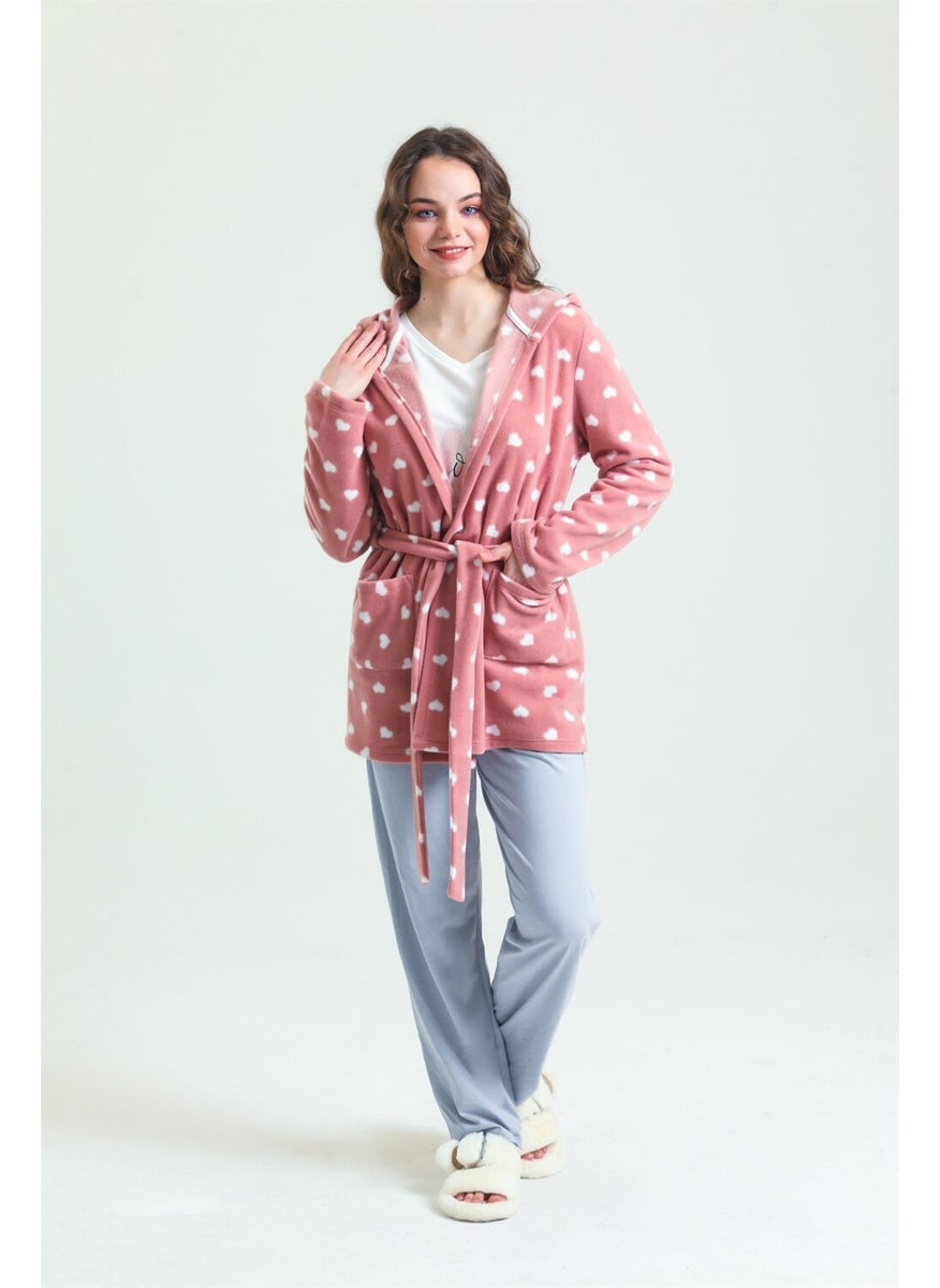 Magic Form 37680 Women's Dusty Rose Heart 3-Piece Polar Fleece Pajama Set  - Image 1