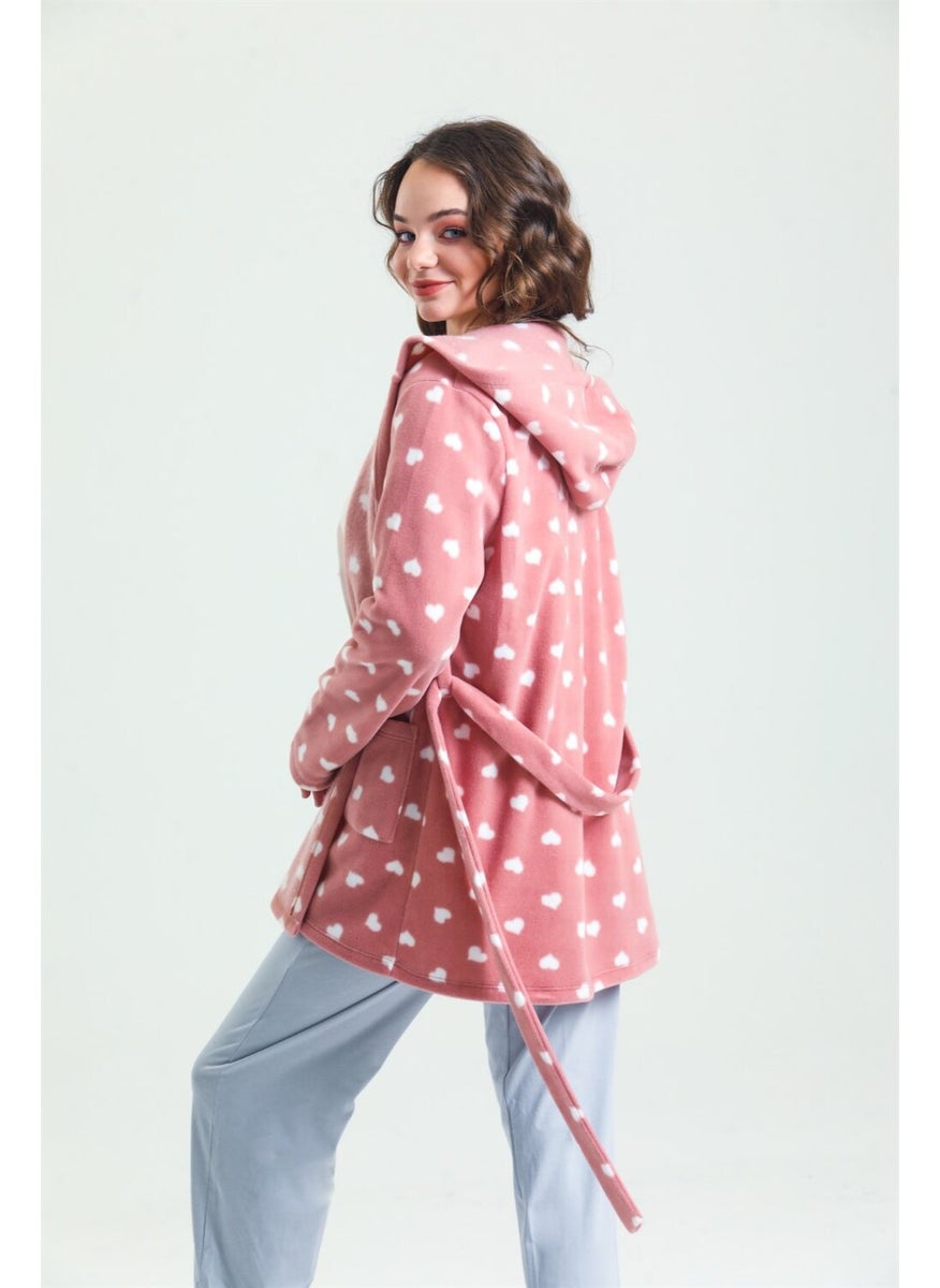 Magic Form 37680 Women's Dusty Rose Heart 3-Piece Polar Fleece Pajama Set  - Image 4