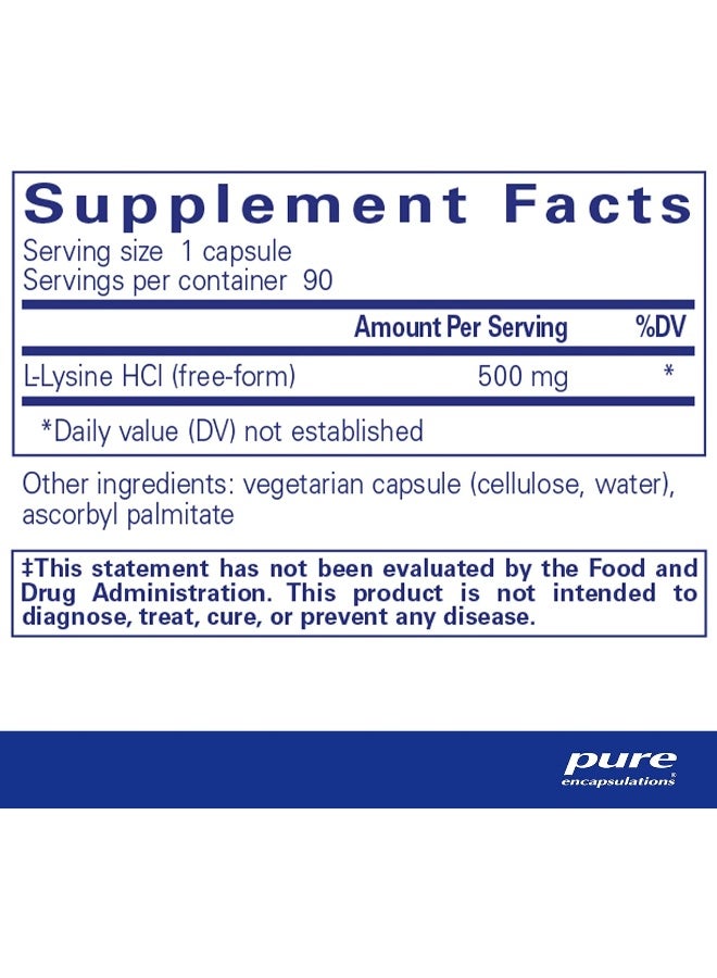 Pure Encapsulations L-Lysine Hypoallergenic Supplement Helps Maintain Healthy Arginine Levels And Immune Function 90 Capsules - Image 1