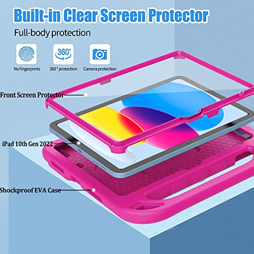 BMOUO Kids Case for iPad 11th Generation (A16) 11 Inch 2025/iPad 10th Generation 10.9" 2022 - with Built-in Screen Protector, Shockproof Handle Stand iPad 11th/10th Generation Case for Kids, Rose - Image 3