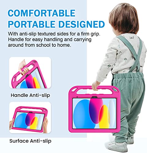 BMOUO Kids Case for iPad 11th Generation (A16) 11 Inch 2025/iPad 10th Generation 10.9" 2022 - with Built-in Screen Protector, Shockproof Handle Stand iPad 11th/10th Generation Case for Kids, Rose - Image 4