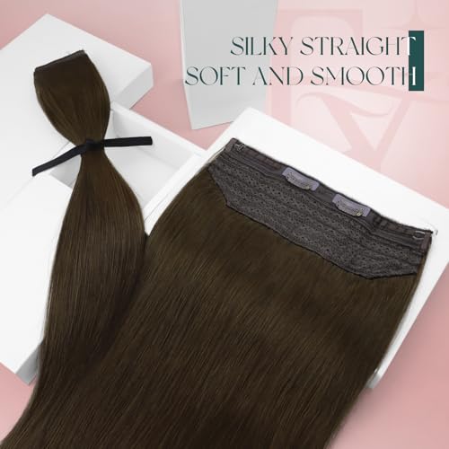 Easyouth Wire Hair Extensions Brown Human Hair Wire Extensions Medium Brown Human Hair Fish Line Extension 80g 18 Inch Invisible Wire Hair Extension Easy to Put on - Image 5