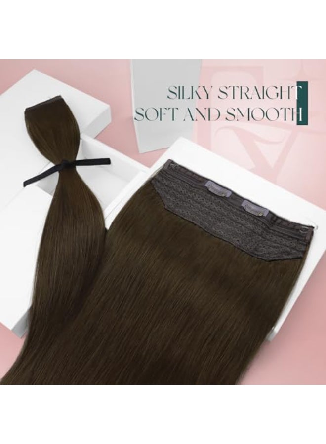 Easyouth Wire Hair Extensions Brown Human Hair Wire Extensions Medium Brown Human Hair Fish Line Extension 80g 18 Inch Invisible Wire Hair Extension Easy to Put on - Image 4
