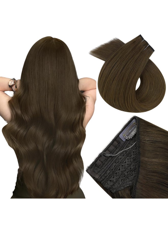 Easyouth Wire Hair Extensions Brown Human Hair Wire Extensions Medium Brown Human Hair Fish Line Extension 80g 18 Inch Invisible Wire Hair Extension Easy to Put on - Image 3